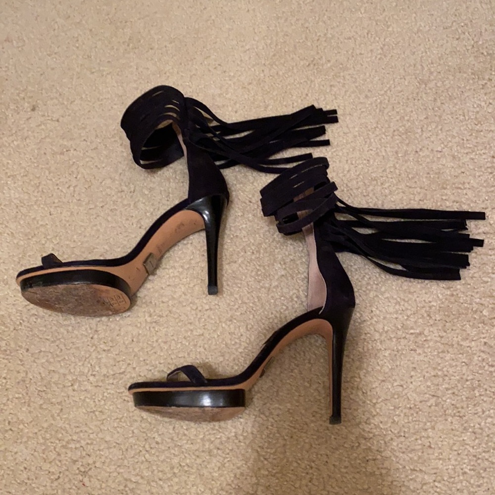 MICHAEL KORS “Daphne” Suede Fringe Trim Platform Sandals Heels - Picture 6 of 10